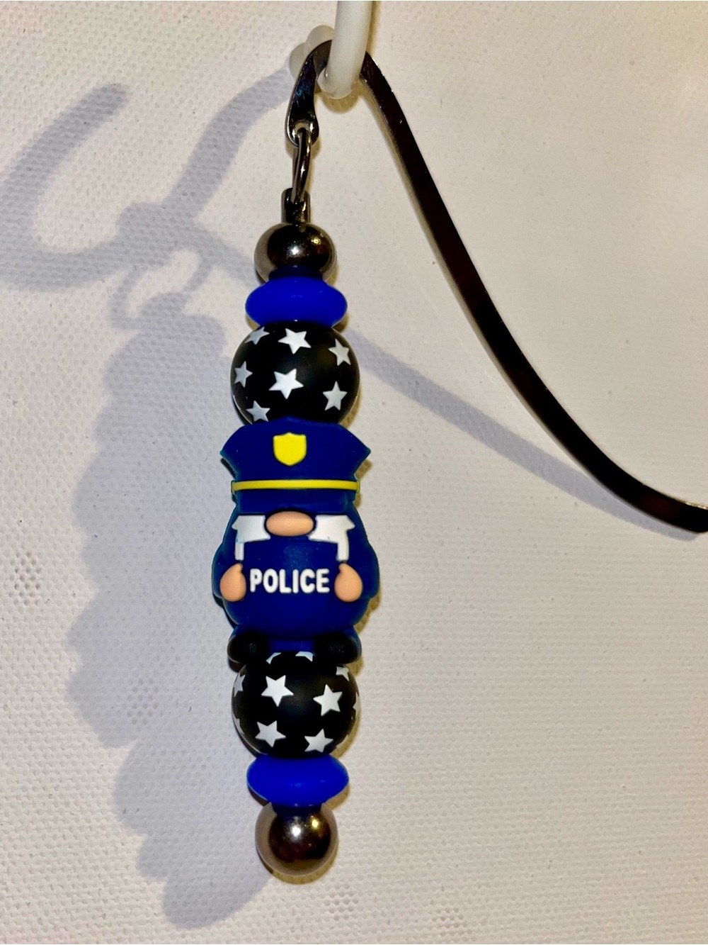 Blue & Black Patriotic Police-Themed “Back the Blue” Silicone Beaded Bookmark